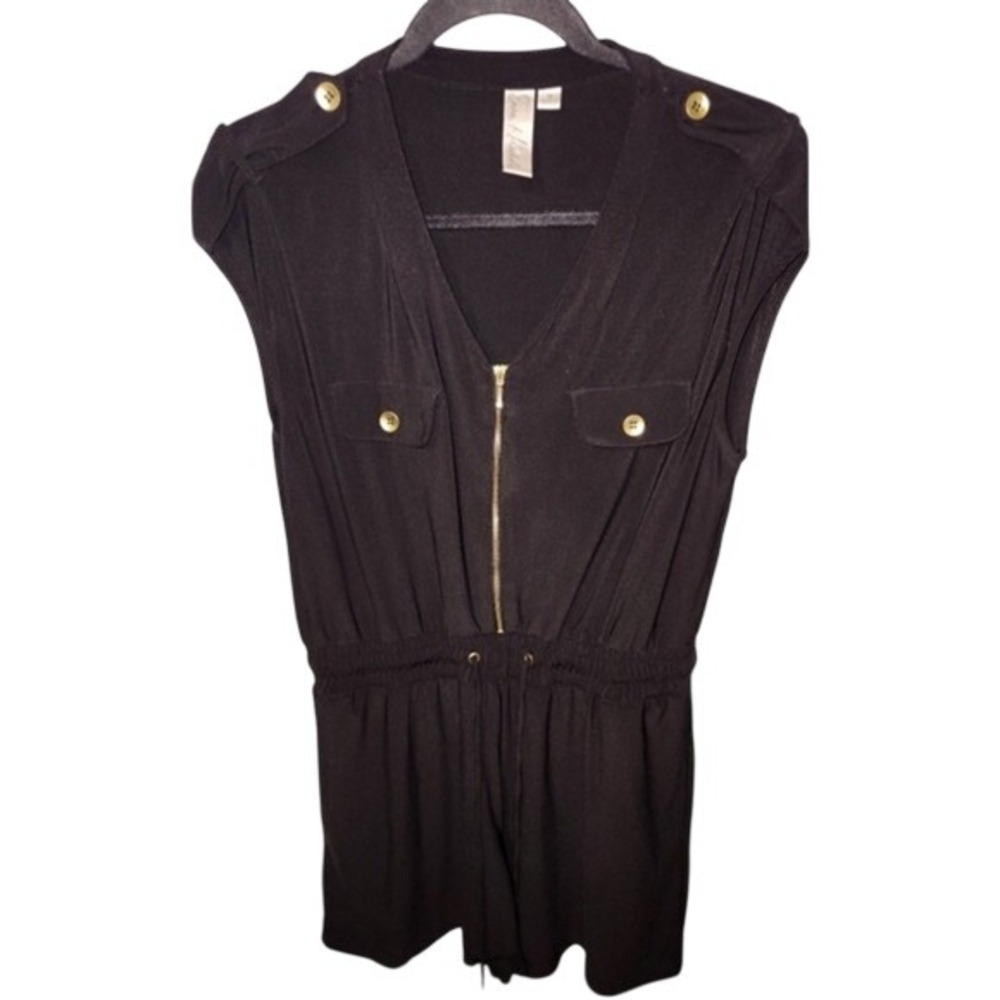 Emma & Michele Womens Black Sleeveless Zipper Front Romper‎ Medium